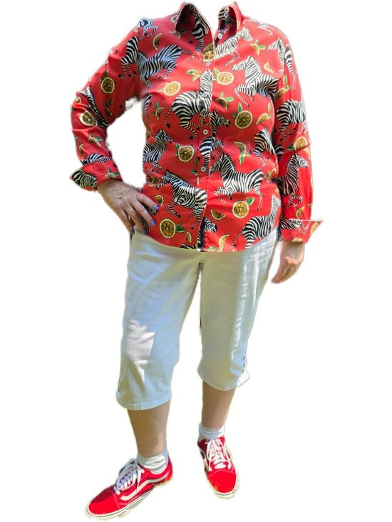 Tizzie Tops - Tizzie Red Zebra Citrus Button Up Shirt L Dopamine Dressing Novelty Statement